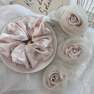 French Romantic Rose Floral Hair Accessory With Organza Layered Petals Elegant Sweet Fabric Hair Clips For Women Daily Use