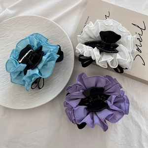 Large Fabric Ruffle Bow Hair Claw Clip Elegant Korean Style Ribbon Hair Styling Accessory For Women Daily Party Hairwear