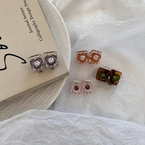 Mini pinces à cheveux fleurs en violet rose et vert avec cristal étincelant