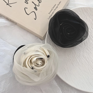 Elegant floral hair scrunchies set in black and polka dot white organza fabric