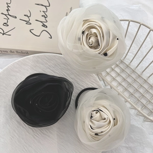 Elegant Large Organza Flower Hair Tie Handmade Rose Scrunchie For Women Polka Dot Fabric Elastic Hair Band Accessory
