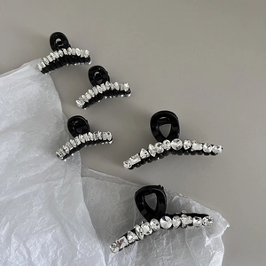 Élégante Pince à Cheveux Noire avec Strass Cristal Géométrique Épingle à Cheveux Grande Petite Taille Accessoires Cheveux Femme