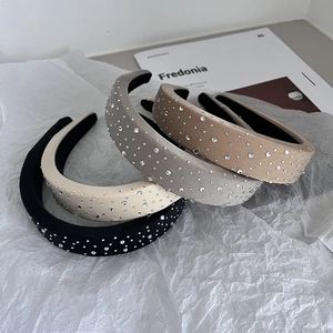 French style padded rhinestone headbands in black, white, and grey for thick hair