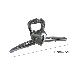 Grande pince à cheveux 11cm en métal argenté en forme de cœur pour cheveux épais