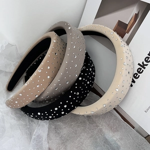 French Style Padded Sponge Headband For Women With Rhinestones Elegant High Crown Hair Hoop Fashion Hair Accessories