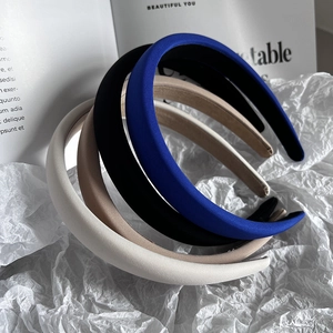 Women French Style Padded Sponge Headband Solid Color Satin Fabric Hair Hoop Fashion High Skull Top Decorative Headwear