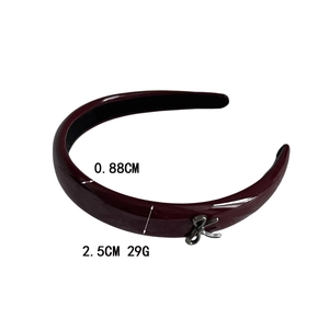 Elegant wine red patent leather headband with a chic silver bowknot and 2.5cm width