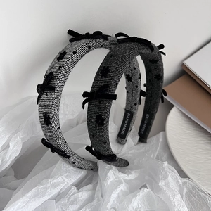 Vintage Tweed Bow Headband Elegant Handmade Fabric Hair Hoop For Women Girls Fashion Simple Hair Accessories