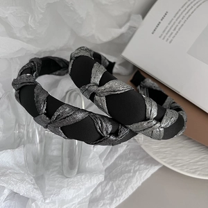 Retro High Cranium Sponge Headband Metallic Satin Braided Twisted Hairband Non-Slip Hair Hoop Fashion Headwear For Women