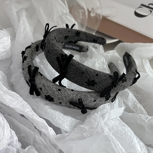 Elegant tweed bow headbands for women with vintage embroidery and handmade quality