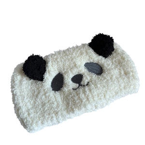 Fascia per capelli panda in pile corallo per la pulizia del viso in morbido peluche
