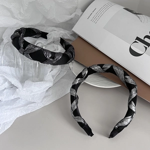 Vintage black and silver sponge headbands set featuring woven and spiral designs