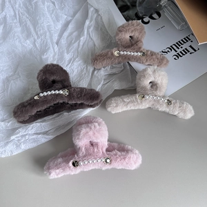 Grandes pinces à cheveux élégantes en peluche avec perles et strass en quatre tons d'automne
