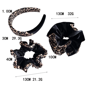 Ensemble d'accessoires cheveux en velours imprimé léopard avec bandeau et chouchous