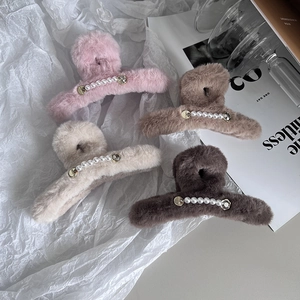Lot de grandes pinces à cheveux en peluche avec perles et strass en quatre couleurs douces
