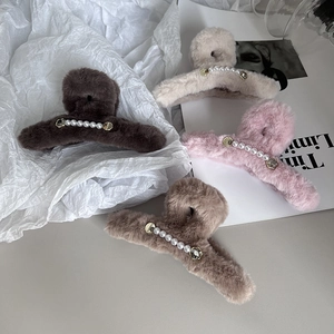 Grande Pince À Cheveux En Fourrure Synthétique Pour Femmes Pince À Cheveux Peluche Élégante Avec Künstliche Perles Et Strass