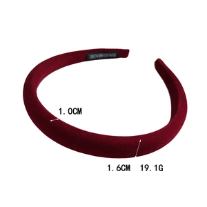 Padded wine red velvet headband for women with handmade label and high crown style