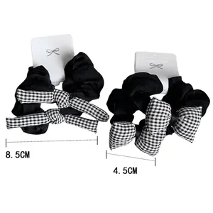 Lot de chouchous à nœud vichy noir et blanc en tissu pour accessoires de cheveux femme