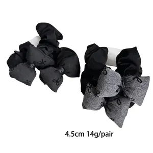 Minimalistisches 3D-Schleifen-Haargummi-Set in Schwarz und Dunkelgrau für Damen