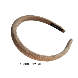 Minimalist beige fabric headband with handmade label, 1.5cm width and 19.7g weight