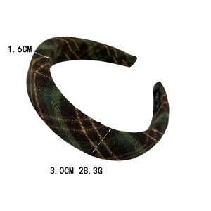 Classic British plaid fabric headband with green and brown patterns for women style
