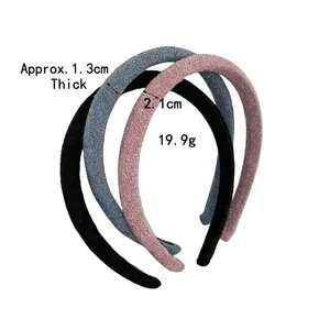 Three-piece minimalist sponge headband set in black, blue, and pink fabric