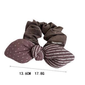 Vintage dark brown scrunchie with polka dot and striped bow tie hair accessory