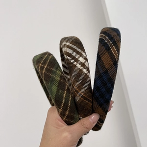 British style plaid headbands in three retro colors for women high-top hair accessory