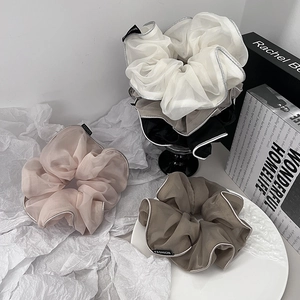 Women Large Organza Scrunchies Fashion Hair Ties With Silver Metallic Edge Elastic Hair Bands Elegant Ponytail Holder Hair Accessory