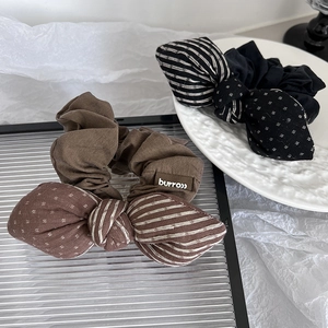 Retro cotton padded scrunchie with bow tie in striped and polka dot patterns