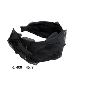 Elegant wide black mesh headband with layered pleats and 6.4cm width measurement