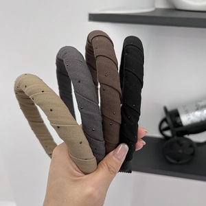 Minimalist fabric hairbands with bead accents in khaki, grey, brown and black