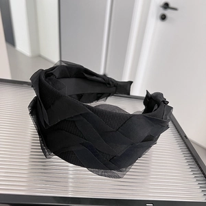 Elegant black tulle layered headband with pleated mesh texture for a chic look
