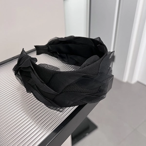 French Vintage Black Multi-Layer Mesh Pleated Wide Headband For Women Elegant Ruffled Hair Hoop Handmade Hair Accessories