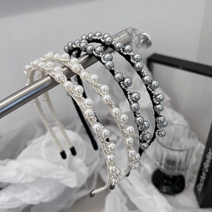 Elegante Hoofdband Met Imitatieparels En Kristal Met Stof Omwikkeld Golfontwerp Dames Banket Dagelijks Haaraccessoires Lady