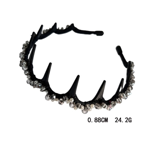 Elegant black wide headband with crystal beads and white pearls for daily hair styling