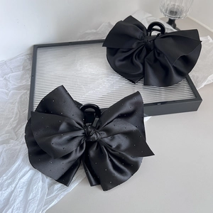 Pince à Cheveux Nœud en Satin Noir Grande Pince Requin Ruban Accessoire de Coiffure Élégant Style Coréen pour Femme Usage Quotidien