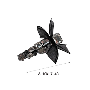 Elegant black tulle bow hair clip with sparkling rhinestones, 6.1cm long and 7.4g weight