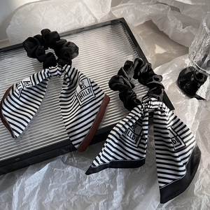 Vintage Striped Satin Scrunchies With Long Ribbon Bow Fashion Hair Ties For Women Daily Commute Hair Accessories