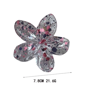 7.8CM Frangipani hair claw clip with pink and purple ink pattern for summer hair styling