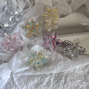 Acrylic summer flower claw clip set with creative ink splash patterns for hair styling