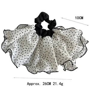 Chouchou double épaisseur à pois, largeur 26 cm avec ruban élastique noir