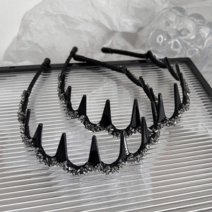 Punk style black spiked headbands with silver crystals for high skull top hairstyle