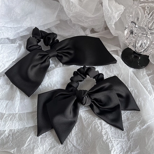 Eleganter Schwarzer Satin Großer Schleifen Haargummi Hochelastisches Haarseil Für Damen Mädchen Stilvoller Pferdeschwanzhalter Haarschmuck
