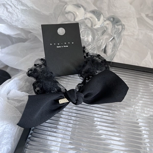 Large Black Bow Hair Tie With Polka Dot Mesh Satin Fabric Vintage Elegant Scrunchie For Women Daily Party Hair Accessories