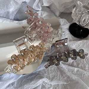 Barrette Pince à Cheveux en Acrylique Élégante avec Fleurs et Strass Grande Pince Antidérapante Accessoire Cheveux Femme