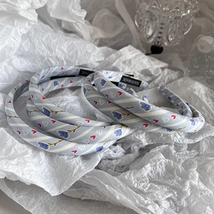 Lot de serre-têtes de style coréen bleu clair avec motifs floraux et cœurs, fait main