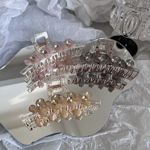 Pinces à cheveux XL en PC avec fleurs rose, grise et champagne et détails strass