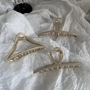 Elegant Alloy Rhinestone Hair Claw Clip For Women Gold Square Shark Clip Fashion Large Hair Accessories Minimalist Jewelry