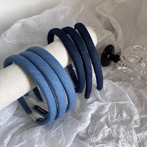 Set of 6 minimalist denim fabric padded headbands in light and dark blue colors